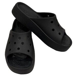 Crocs Classic Platform Wedge Womens Size 6 Black Slide Sandals Open Toe Shoes